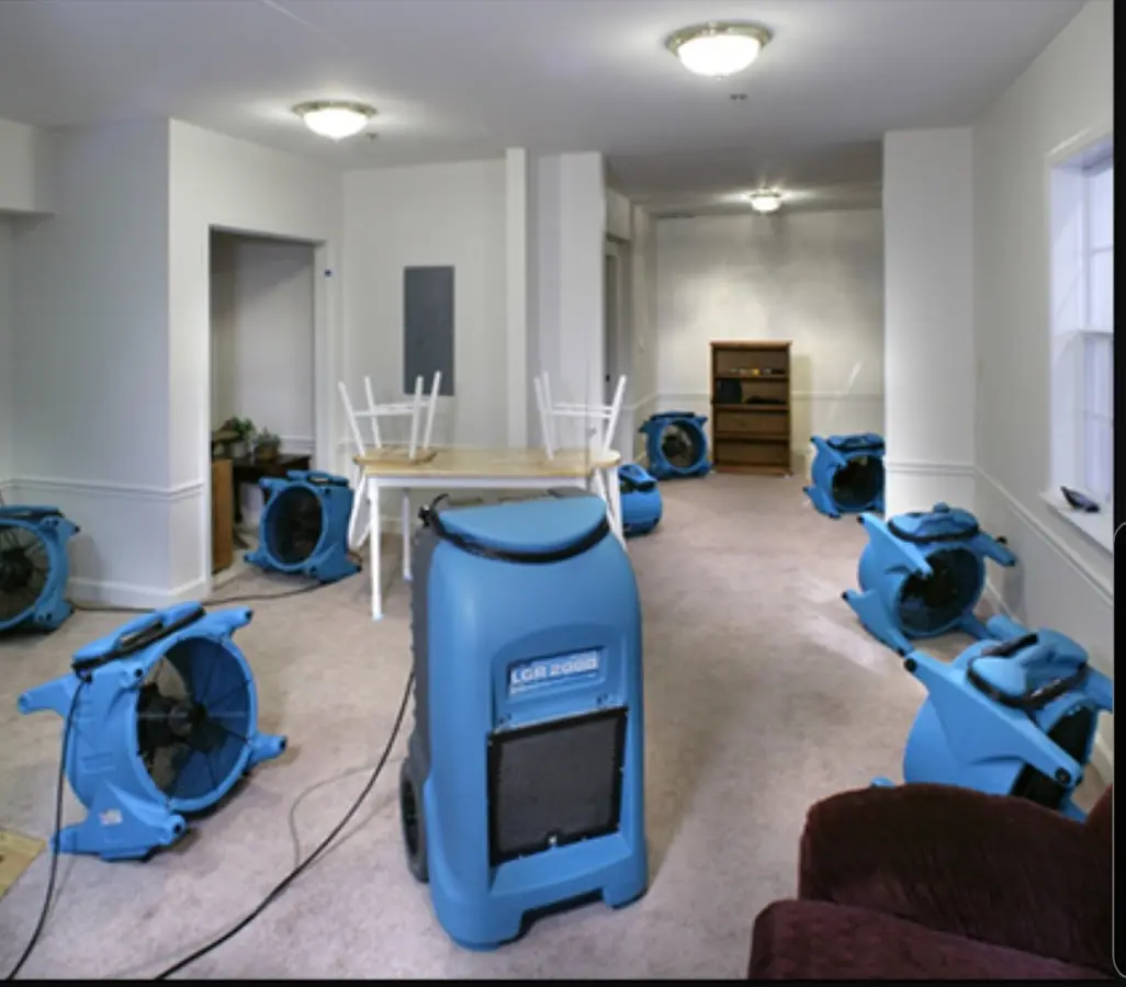 Air movers and dehumidifier setup for Water Extraction & Removal in Uxbridge